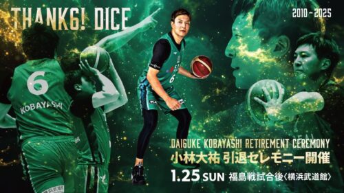 横浜EXが昨季所属した小林大祐の引退セレモニーを開催へ…B2昇格とB3優勝達成に欠かせない選手と称賛